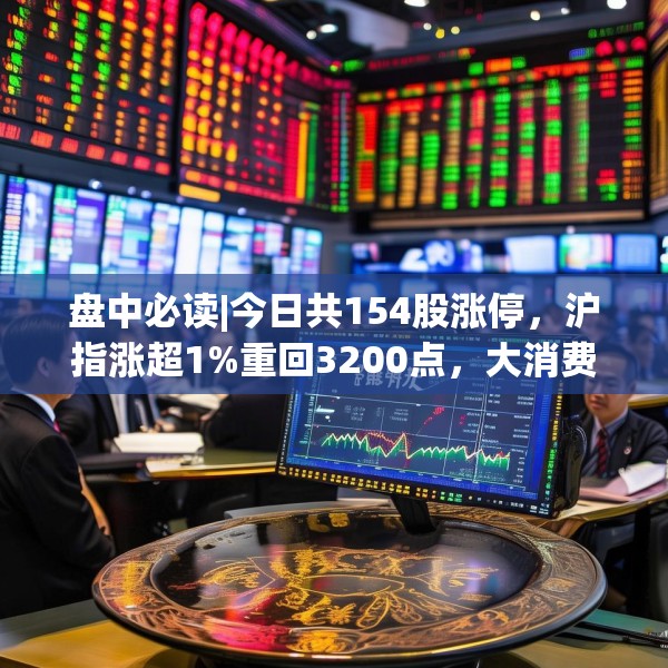 盘中必读|今日共154股涨停，沪指涨超1%重回3200点，大消费、消费电子板块领涨
