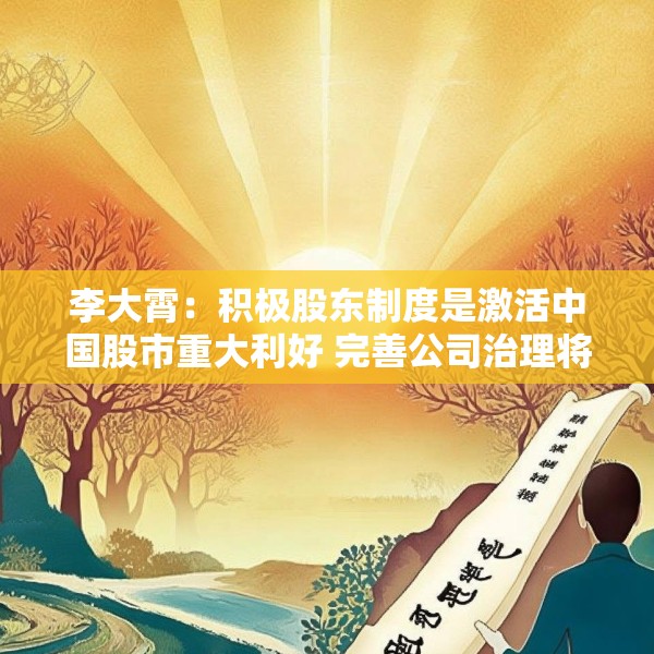 李大霄：积极股东制度是激活中国股市重大利好 完善公司治理将夯实中国股市基础