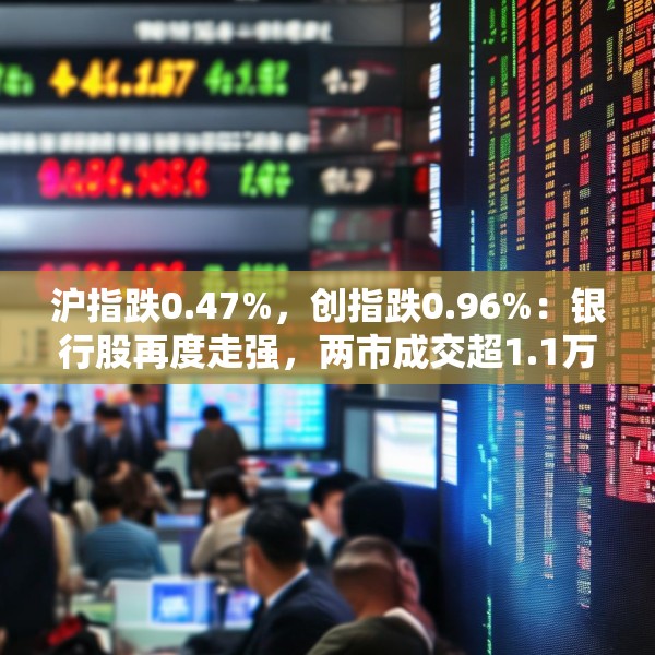 沪指跌0.47%，创指跌0.96%：银行股再度走强，两市成交超1.1万亿元