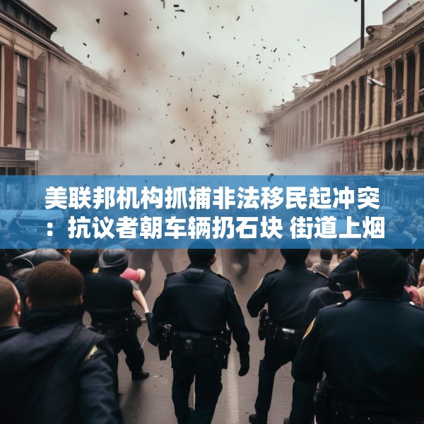 美联邦机构抓捕非法移民起冲突：抗议者朝车辆扔石块 街道上烟雾弥漫